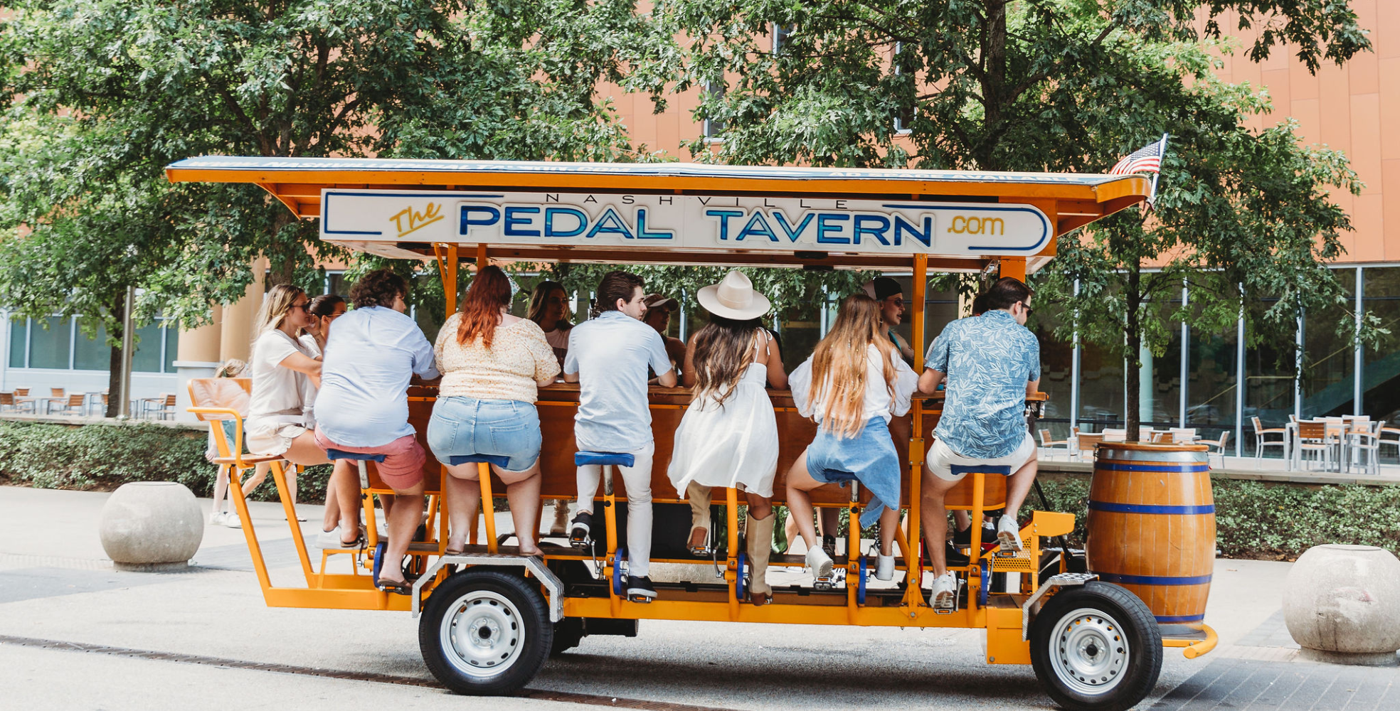 group on wooden party bike nashville pedal tavern