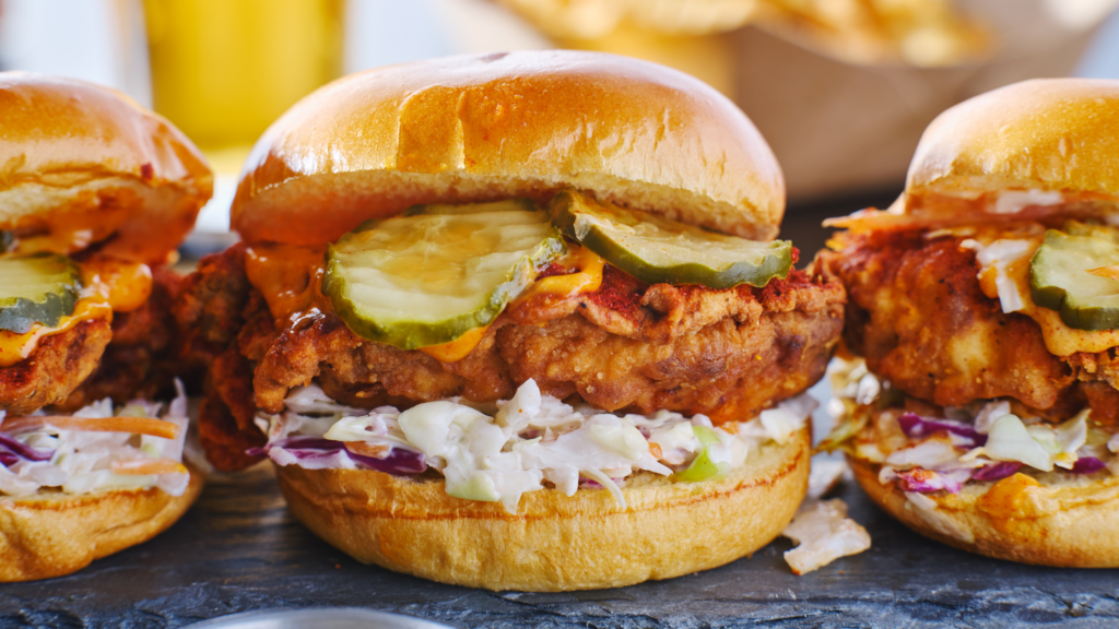 nashville hot chicken sandwiches, a great cozy meal on a rainy day in nashville